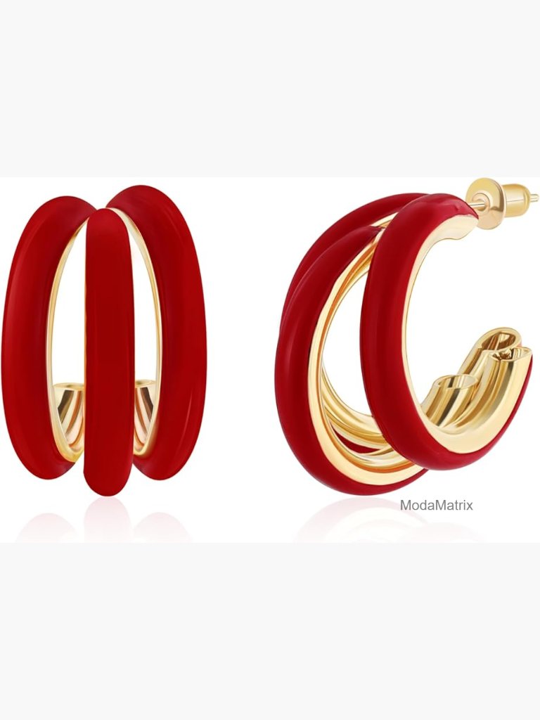 Chunky Triple Hoop Earrings Thick Open Hoop Earrings For Women